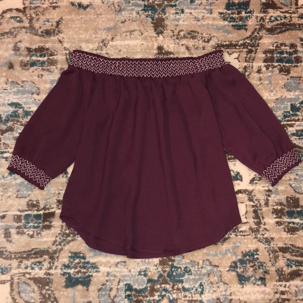 Off the shoulder maroon blouse